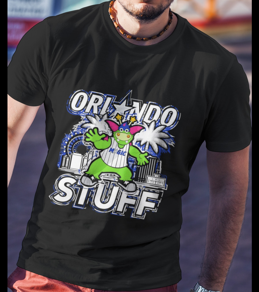 Orlando Magic Stuff NBA Mascot With Star Palms And City Skyline T-Shirt