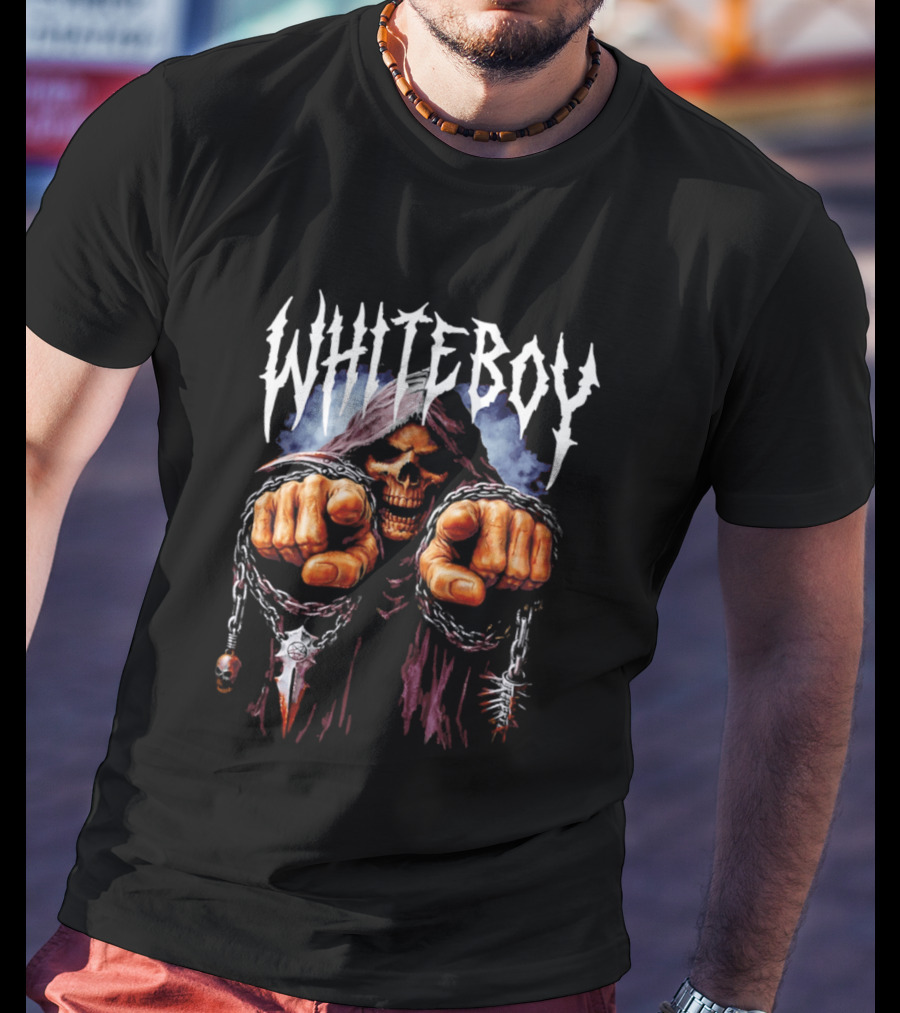 White Boy Grim Reaper Skeleton Chains T-Shirt