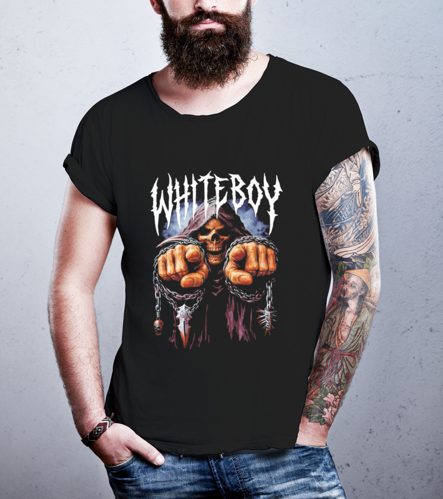 White Boy Grim Reaper Skeleton Chains T-Shirt