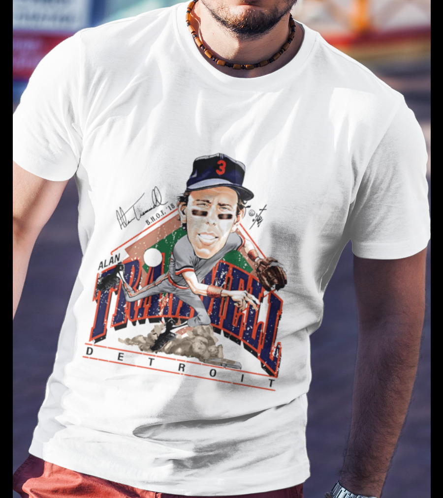 Alan Trammell Detroit Tigers Bruce Stark Collection Signed Caricature T-Shirt