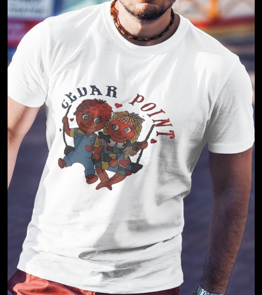 Cedar Point Raggedy Ann And Andy Dolls Swinging With Hearts T-Shirt