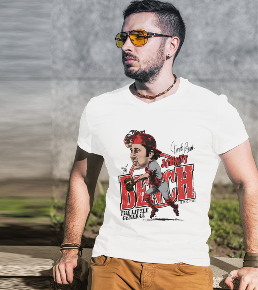 Johnny Bench Cincinnati The Little General Bruce Stark Collection HOF Caricature T-Shirt