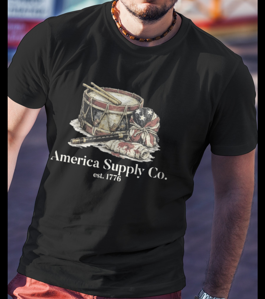 America Supply Co. Est. 1776 Drum And Fife With American Flag Props T-Shirt