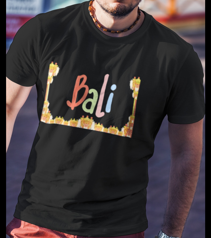 Bali Cultural Nomad Travel With Colorful Tropical Mask Border T-Shirt