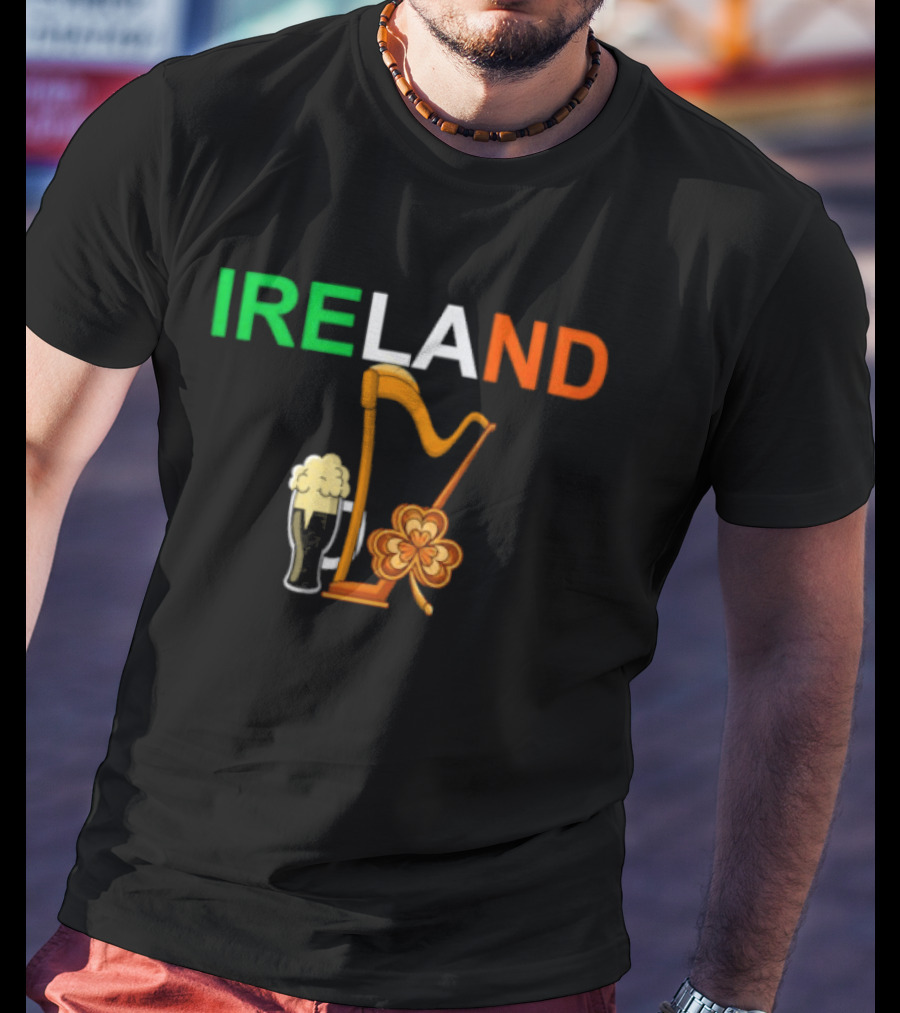 Ireland Heritage Land Harp Beer Clover T-Shirt