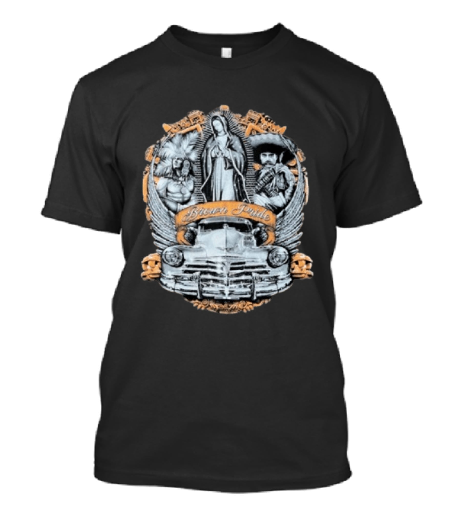 Brown Pride Classic Car La Virgen Iconography T-Shirt