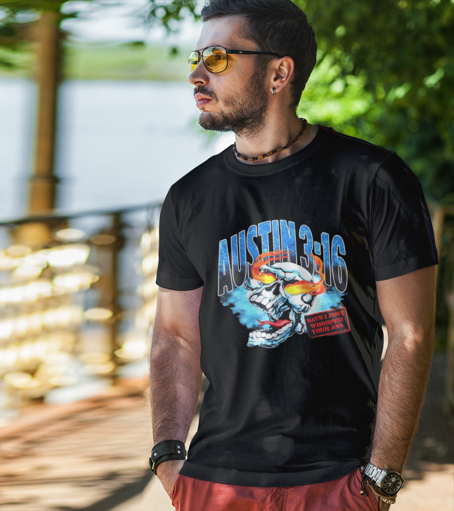 Austin 316 Skull Says I Just Whooped Your Ass Flame Eyed Skull T-Shirt