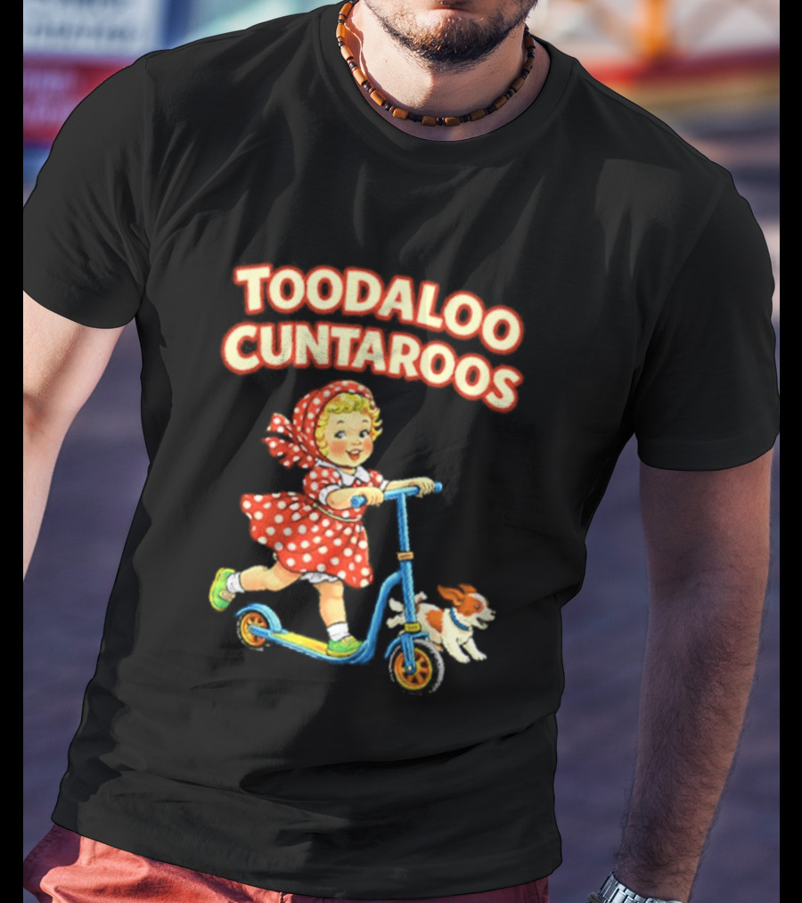 Toodaloo Cuntarooms Scooting Girl And Dog Red Polka Dot Dress T-Shirt