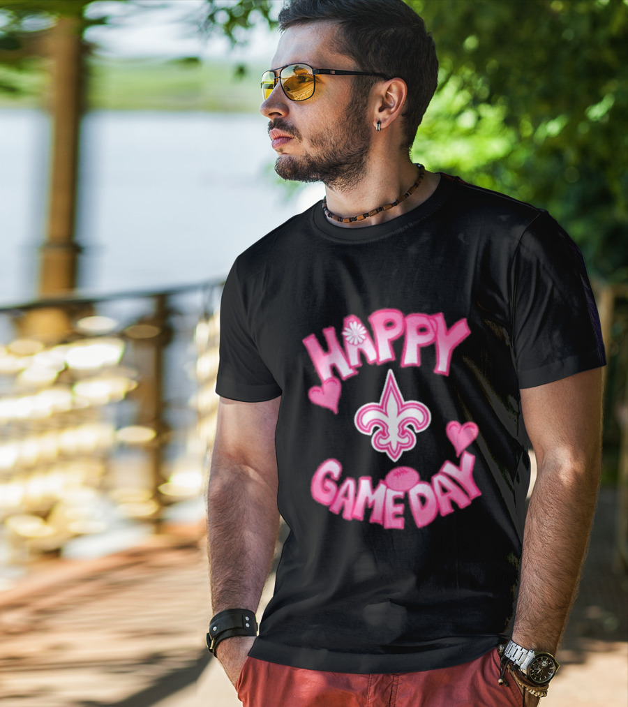 Valentine's Day Happy Gameday New Orleans Saints Fleur De Lis Heart 2025 T-Shirt