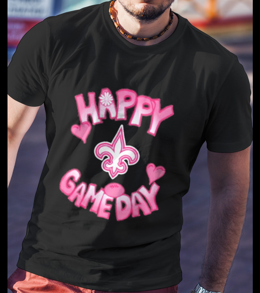 Valentine's Day Happy Gameday New Orleans Saints Fleur De Lis Heart 2025 T-Shirt