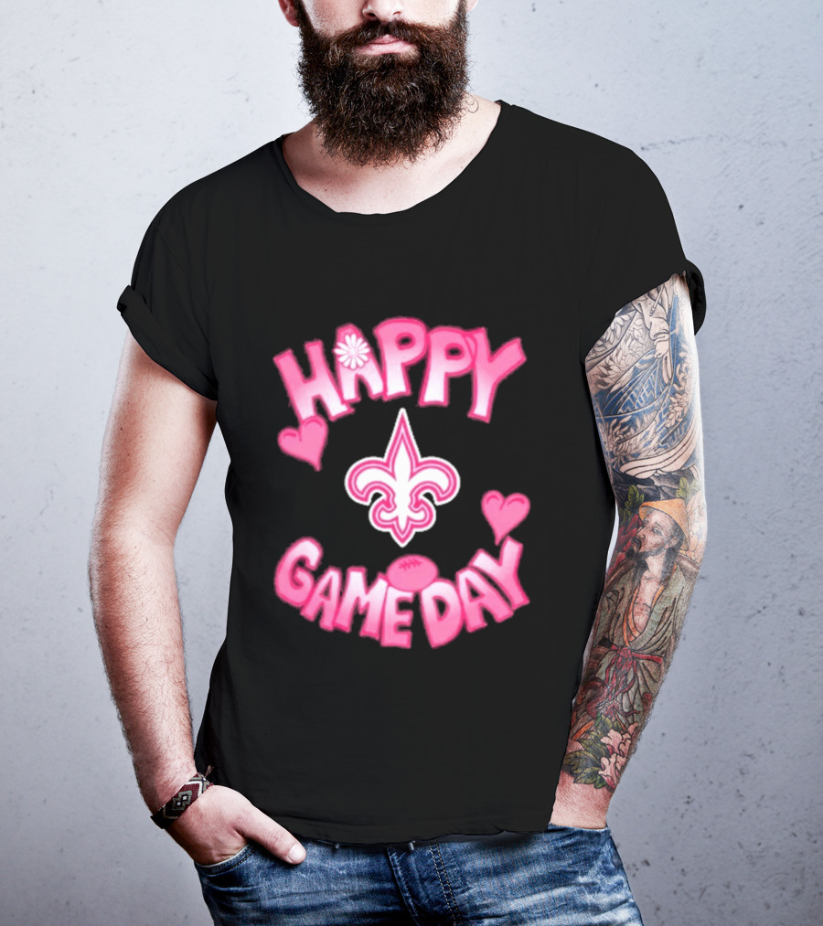Valentine's Day Happy Gameday New Orleans Saints Fleur De Lis Heart 2025 T-Shirt