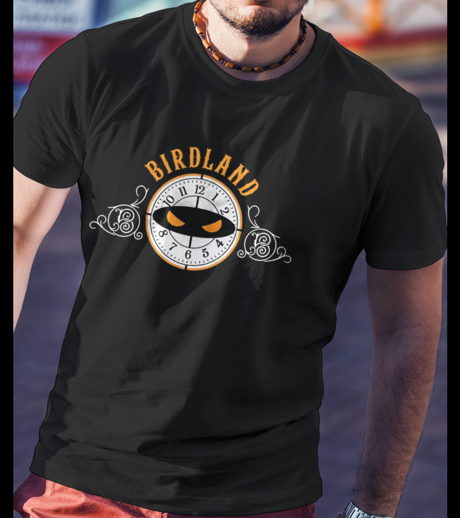 Birdland Pitching Ninja Art With Ornate Letters T-Shirt