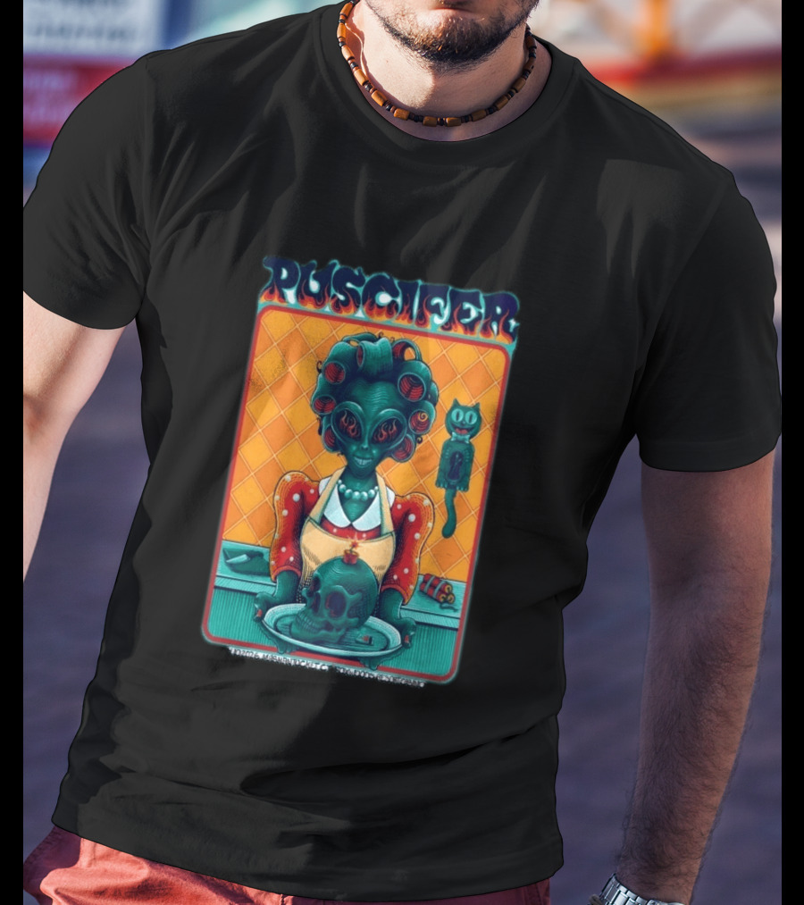 Puscifer Apr 10 2026 Mashantucket CT Foxwoods Resort Casino Alien Chef With Skull And Cat T-Shirt