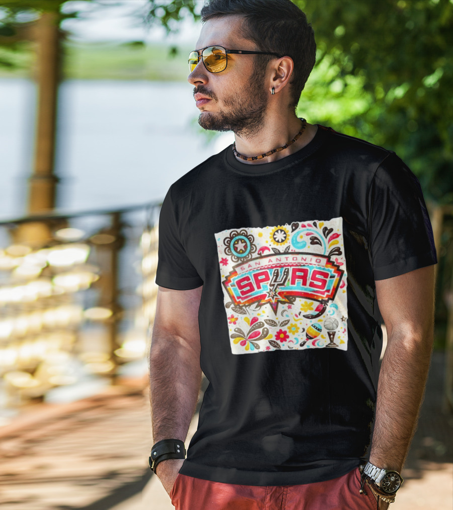 San Antonio Spurs NBA Floral Maracas Basketball Trophy Motif T-Shirt