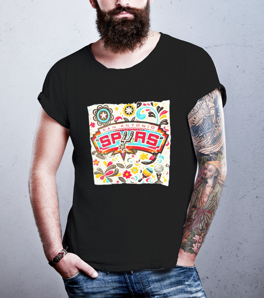 San Antonio Spurs NBA Floral Maracas Basketball Trophy Motif T-Shirt