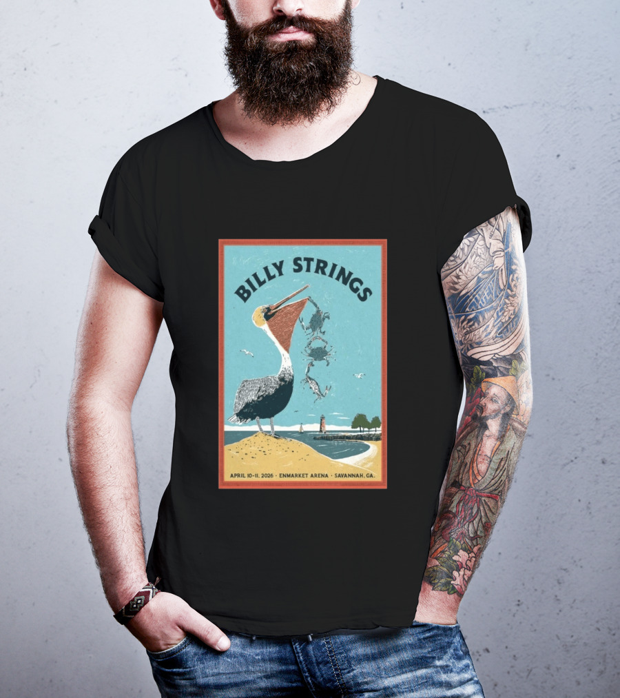 Billy Strings Enmarket Arena Savannah GA April 10 11 2026 Pelican With Lighthouse Ocean Scene T-Shirt