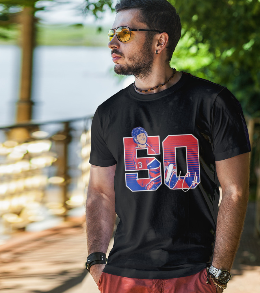 Cole Caufield 50 Goal Montreal Number 13 Hockey Player Signature T-Shirt