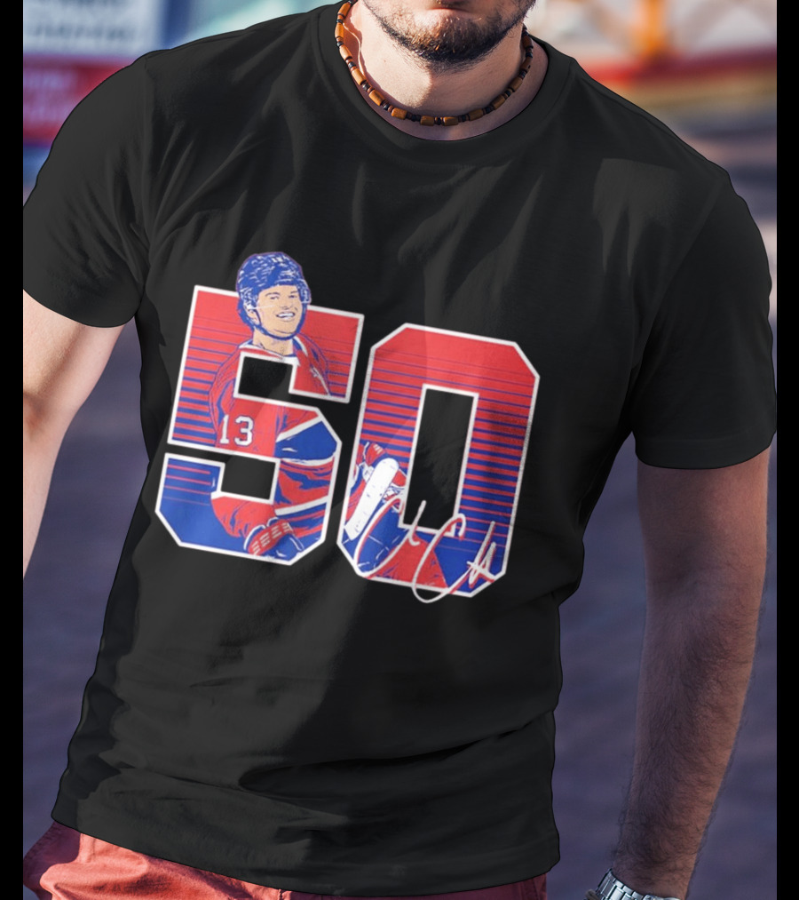 Cole Caufield 50 Goal Montreal Number 13 Hockey Player Signature T-Shirt