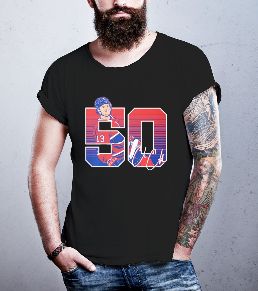 Cole Caufield 50 Goal Montreal Number 13 Hockey Player Signature T-Shirt