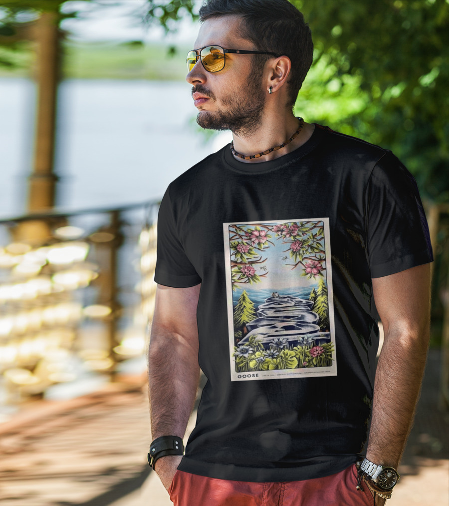 Goose April 10 2026 Asheville North Carolina Concert Florals And Pathway T-Shirt