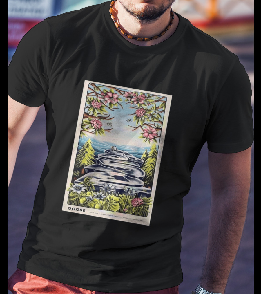 Goose April 10 2026 Asheville North Carolina Concert Florals And Pathway T-Shirt