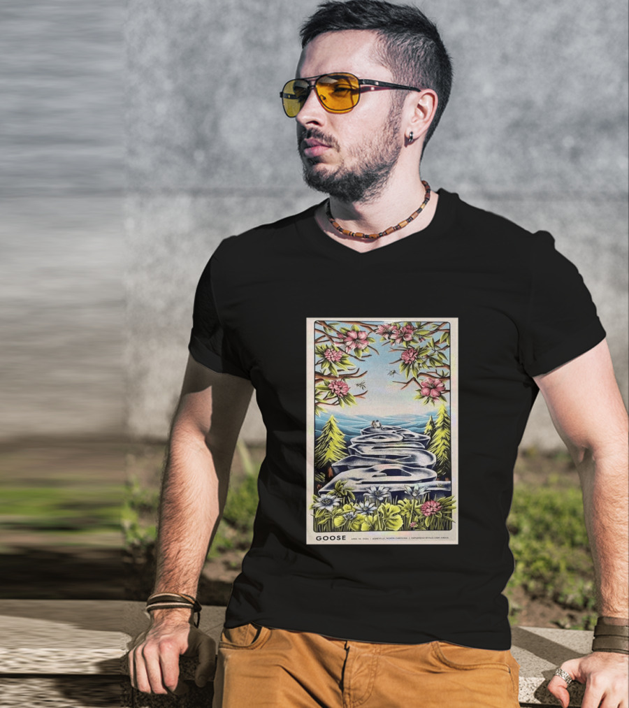 Goose April 10 2026 Asheville North Carolina Concert Florals And Pathway T-Shirt