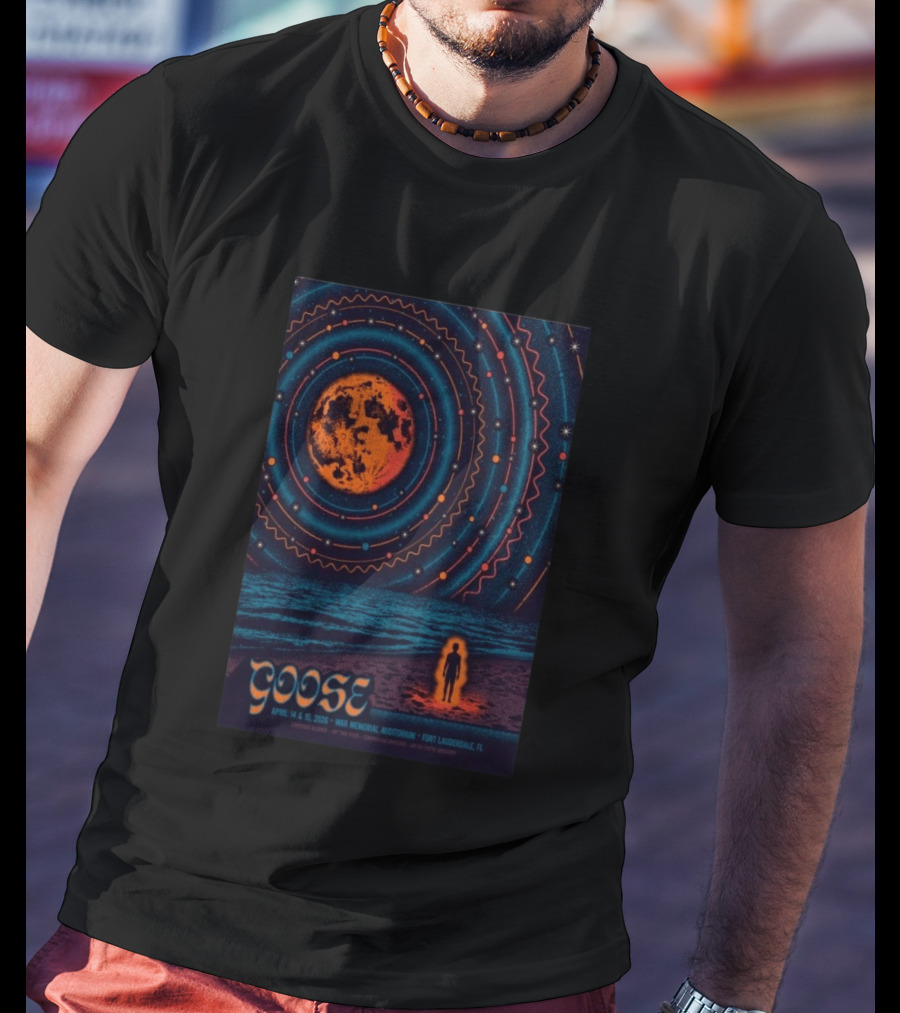Goose War Memorial Auditorium April 14 15 2026 Fort Lauderdale Concert Retro Cosmic Moon And Beach T-Shirt