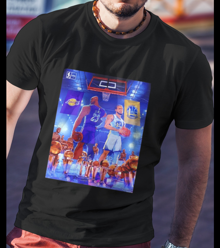 LeBron James Lakers Stephen Curry Warriors NBA Players With Championship Trophies T-Shirt
