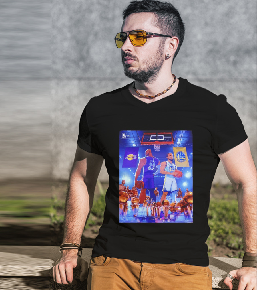 LeBron James Lakers Stephen Curry Warriors NBA Players With Championship Trophies T-Shirt