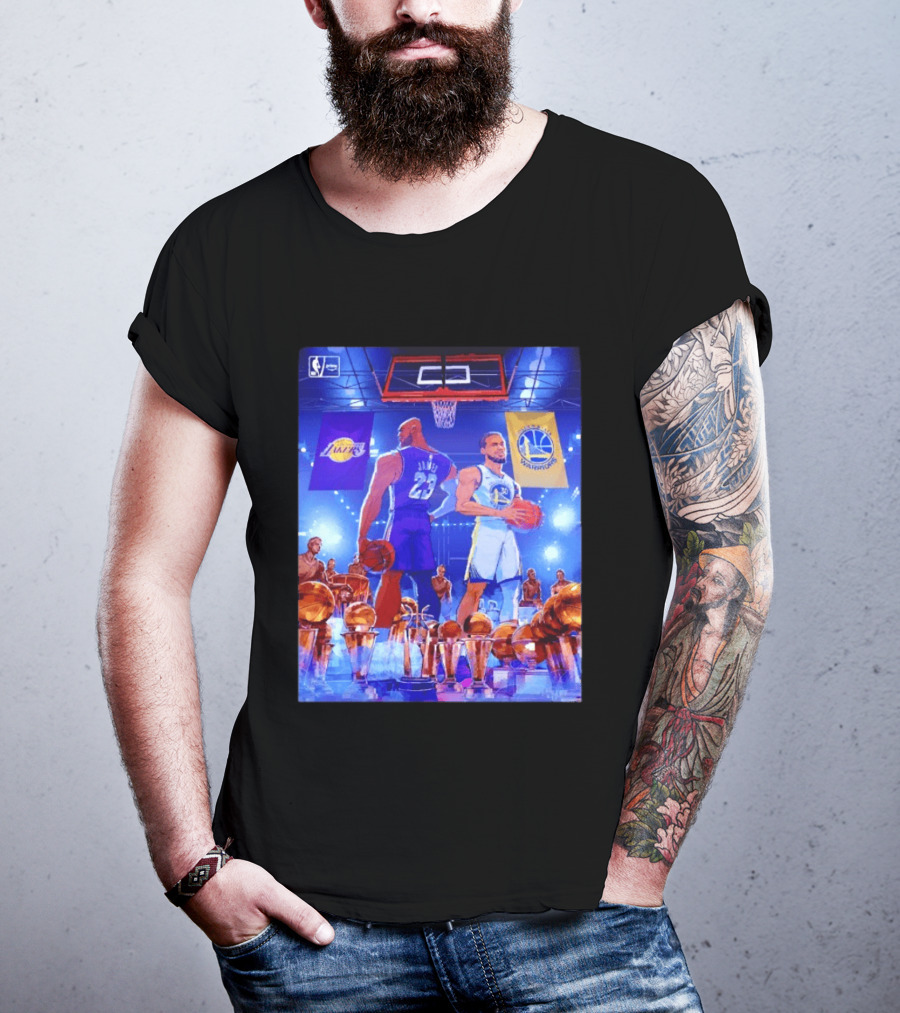 LeBron James Lakers Stephen Curry Warriors NBA Players With Championship Trophies T-Shirt