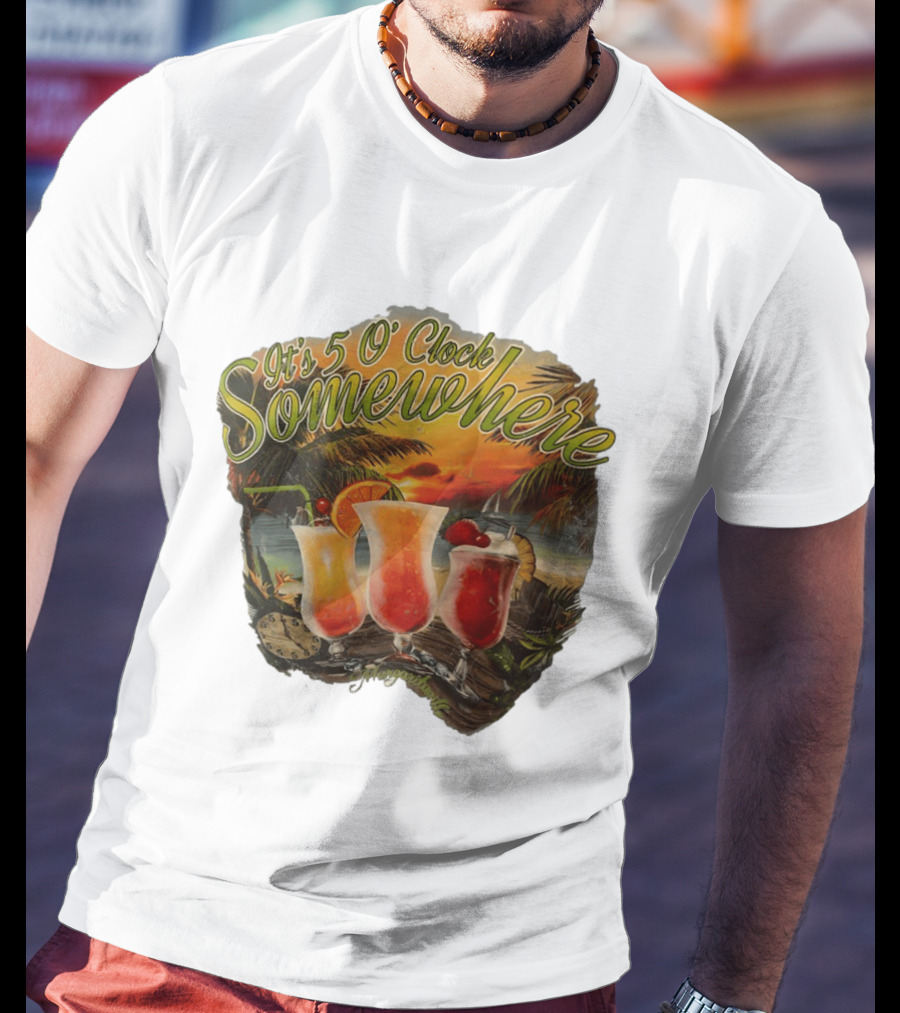 It's 5 O' Somewhere Tropical Sunset Cocktails And Palm Trees T-Shirt