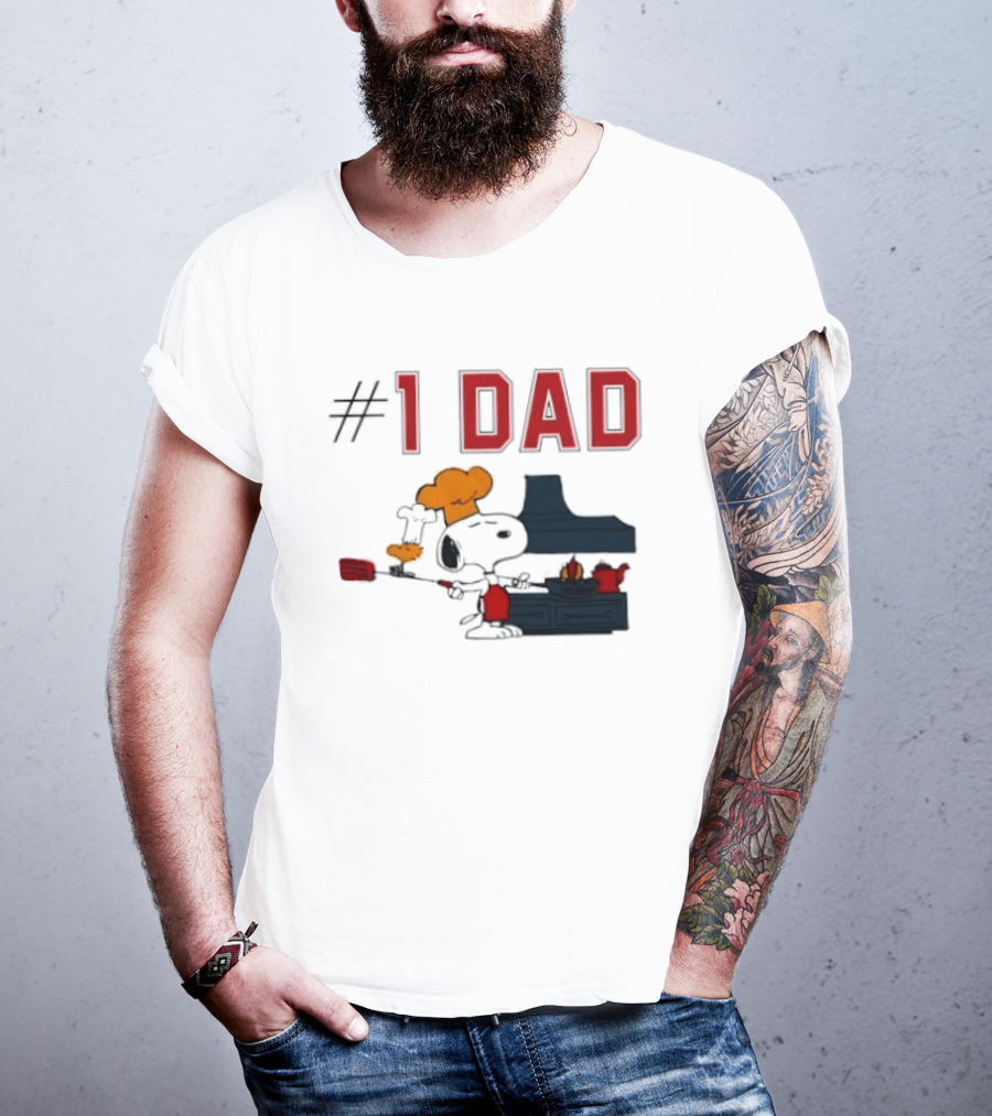 Snoopy #1 Dad BBQ Chef Cooking Grilling Peanuts Comic Strip T-Shirt