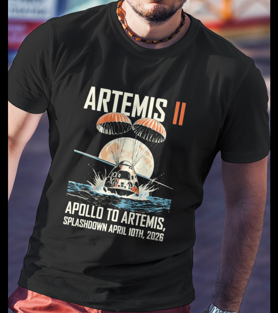 Artemis II Apollo To Artemis Splashdown April 10th 2026 Parachute Moon Ocean Scene T-Shirt