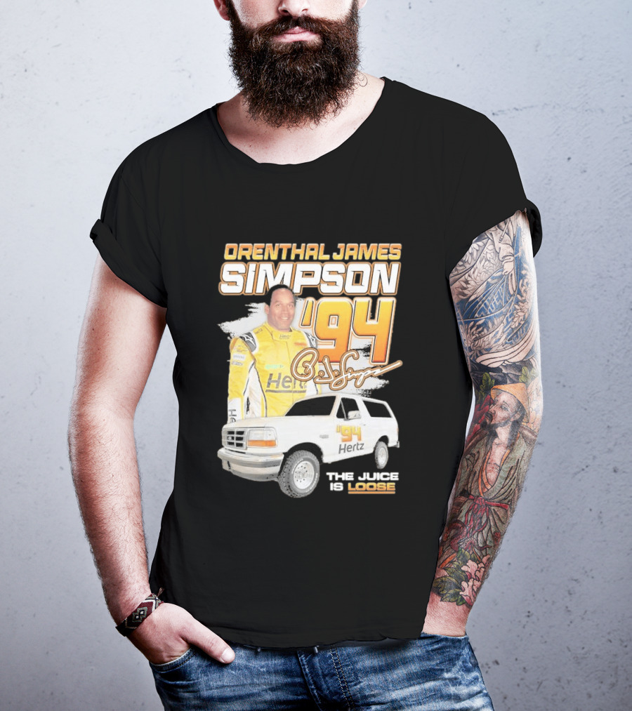 Orenthal James Simpson '94 The Juice Is Loose Hertz Racing T-Shirt