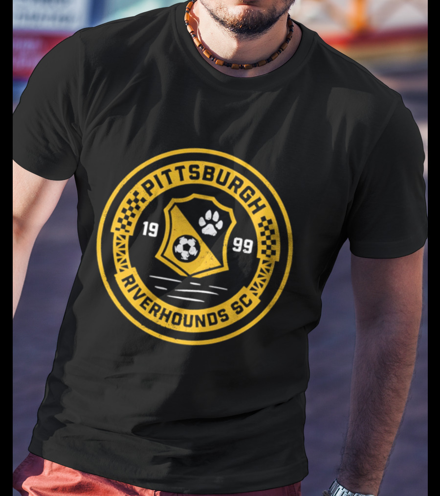 Pittsburgh Riverhounds SC Badge 1999 Soccer Paw Print T-Shirt