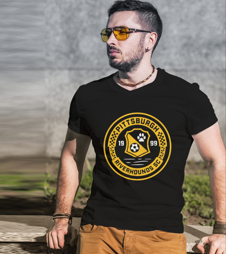 Pittsburgh Riverhounds SC Badge 1999 Soccer Paw Print T-Shirt