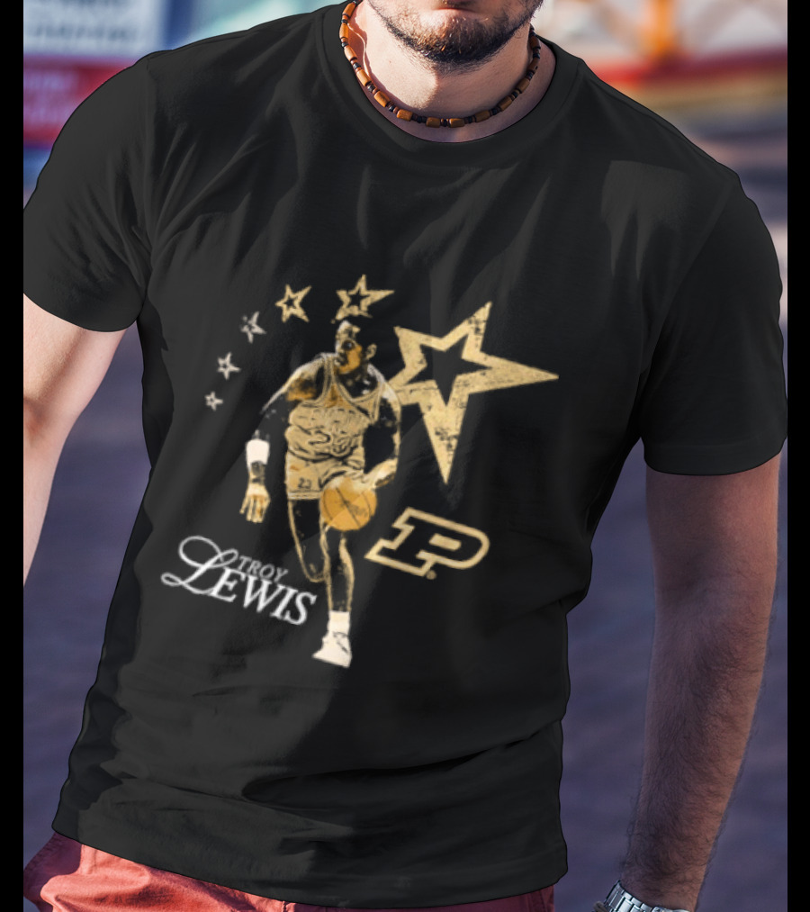Troy Lewis 23 Purdue Boilermakers Basketball Legends Caricature NCAA T-Shirt