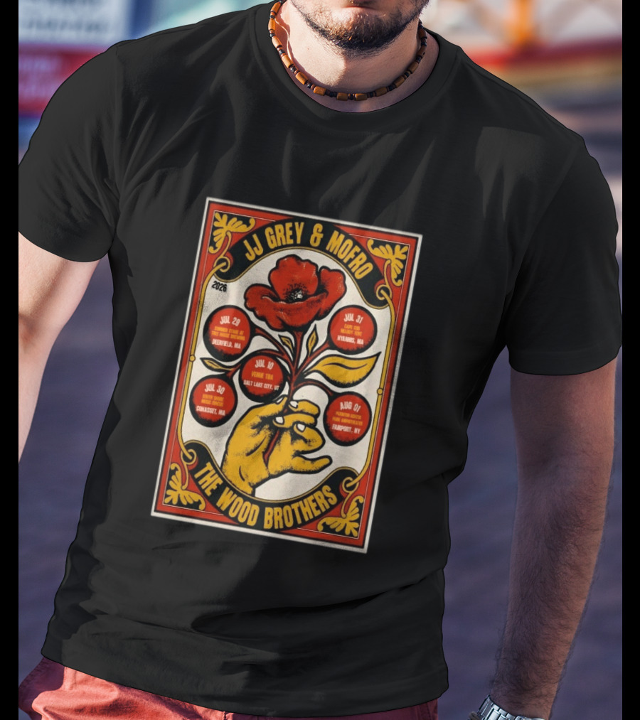 JJ Grey & Mofro The Wood Brothers 2026 Summer Tour Deerfield Salt Lake City Cohasset Hyannis Fairport T-Shirt