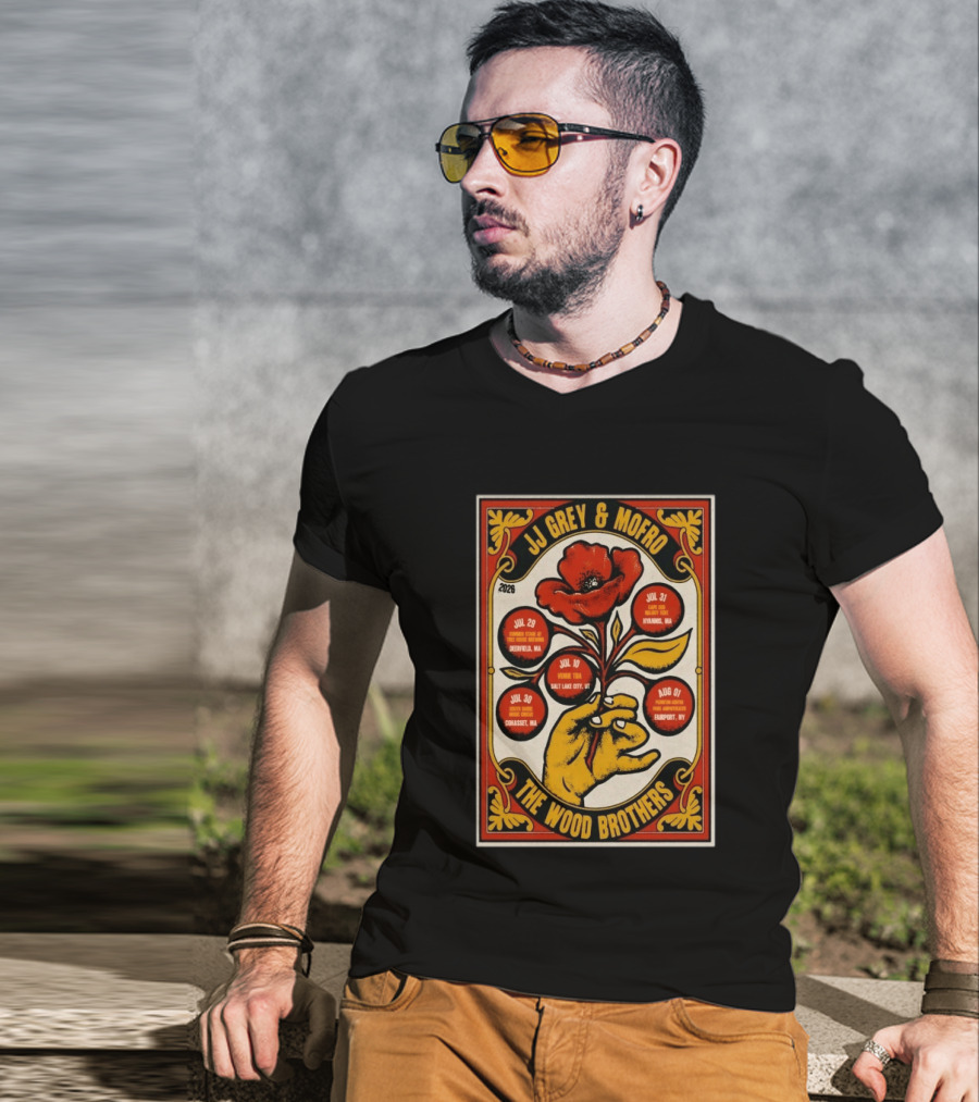 JJ Grey & Mofro The Wood Brothers 2026 Summer Tour Deerfield Salt Lake City Cohasset Hyannis Fairport T-Shirt