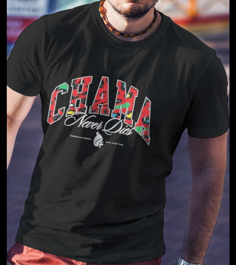 Chama Never Dies Midweight Varsity Style Colorful Lettering T-Shirt