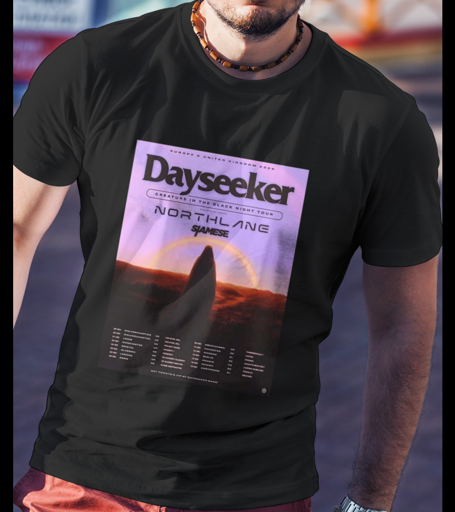 Dayseeker Europe UK 2026 Creature In The Black Night Tour With Northlane And Siamese T-Shirt
