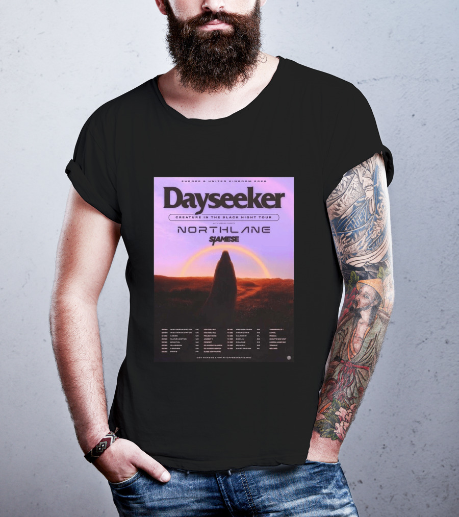 Dayseeker Europe UK 2026 Creature In The Black Night Tour With Northlane And Siamese T-Shirt