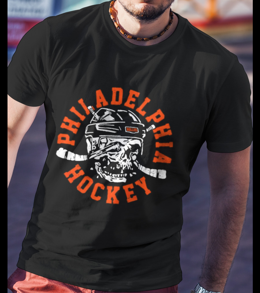 Philadelphia Hockey Skull With Crossed Sticks And Helmet T-Shirt