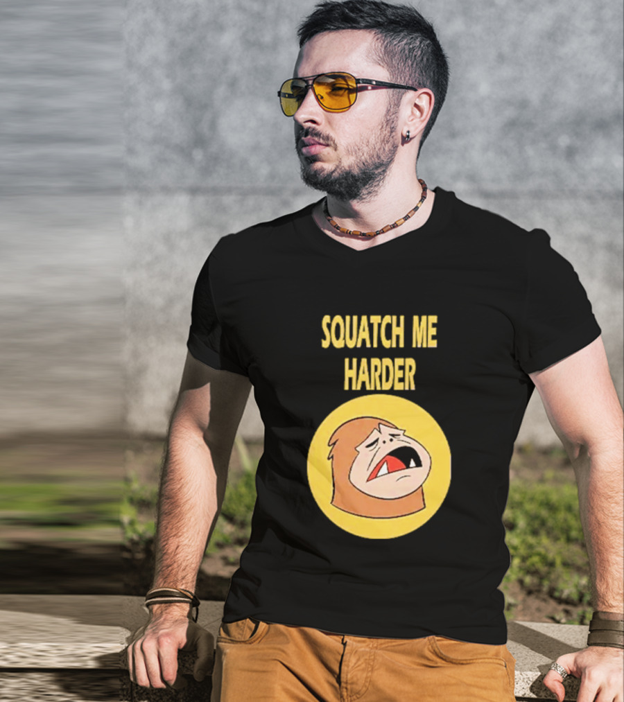 Squatch Me Harder Bigfoot Meme Funny Cartoon Face Yellow Circle T-Shirt
