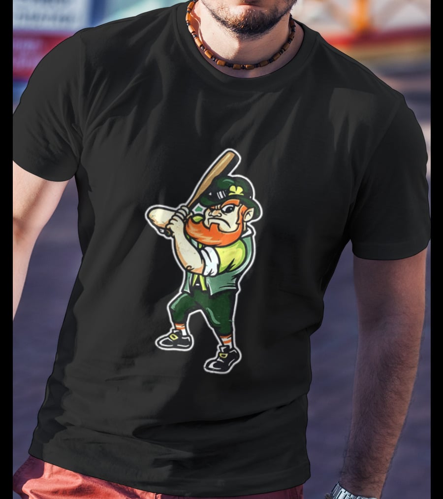 Leprechaun Saint Patrick's Day Baseball Player Iconic Irish T-Shirt