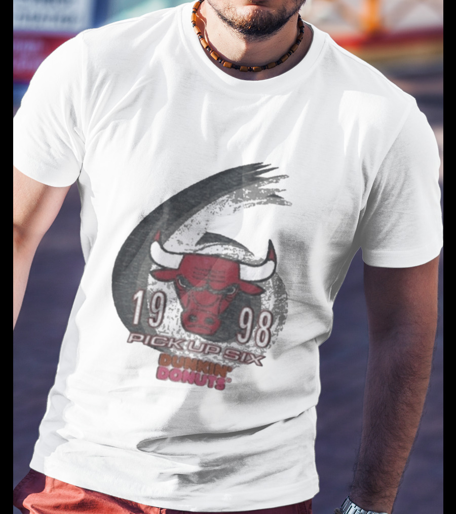 1998 Chicago Bulls Pick Up Six Dunkin' Donuts Promo T-Shirt