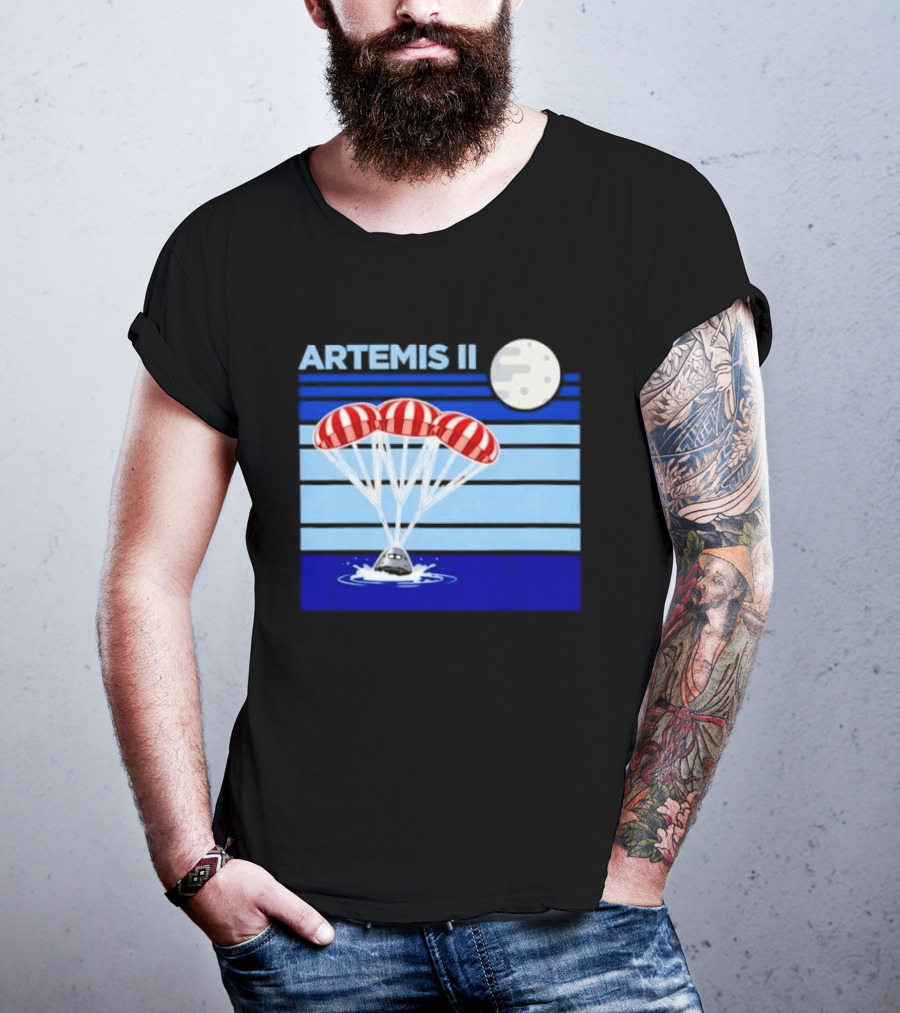 Artemis II Splashdown Red Parachutes Lunar Moon Landing T-Shirt