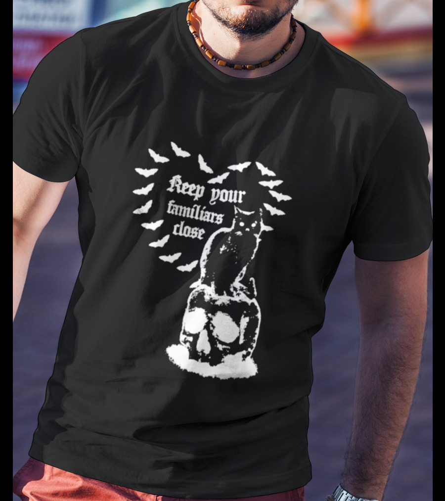 Keep Your Familiars Close Owl Skull And Bats T-Shirt