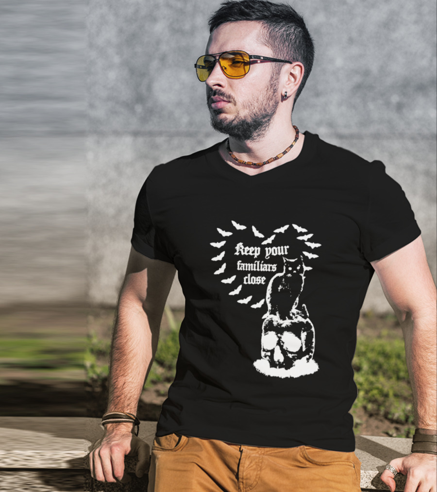 Keep Your Familiars Close Owl Skull And Bats T-Shirt