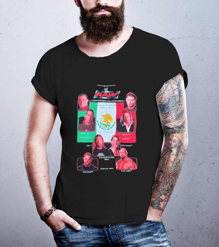 WWE Raw WrestleMania Monterrey Cage Match Featuring Randy Orton Shawn Michaels Batista Triple H Chris Jericho Shelton Benjamin Edge T-Shirt